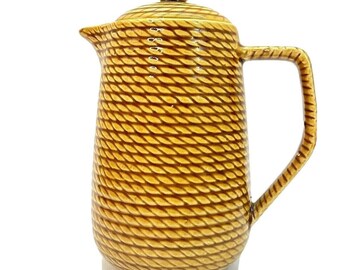 Vtg Royal Sealy Pitcher Gold Basket Weave Rope Design 8"H Japan Pot Teapot Vase