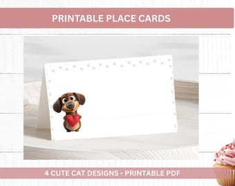 Puppy Dog Place Cards Printable Kids Party Table Names PDF Valentine's Day