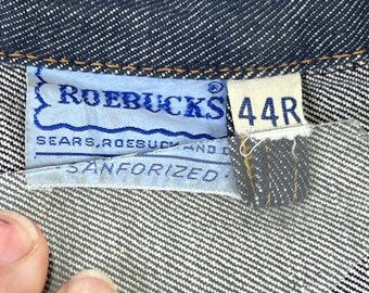 VINTAGE 50s 60s Sears Roebucks Denim Jacket Selvedge Sanforized Snap Front 44R