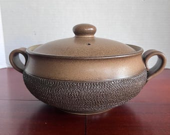 Denby England Casserole Dish with Lid Handled Brown Textured Stoneware 8x4 MCM