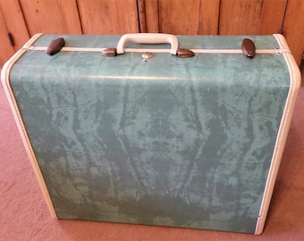 Vtg 1950s Samsonite Bermuda Green Marbled 21" Suitcase Schwayder Luggage Key
