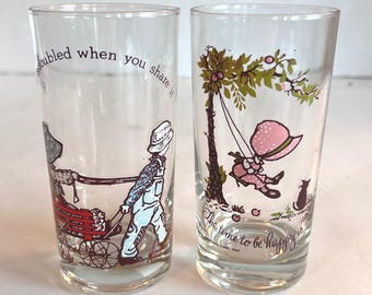 Vintage Holly Hobbie Glasses Set of 2 American Greetings 1967 1976 Tumblers