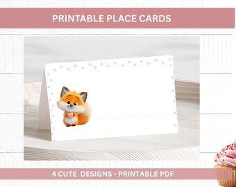 Fox Place Cards Printable Kids Party Table Names PDF Wildlife Valentine's Day