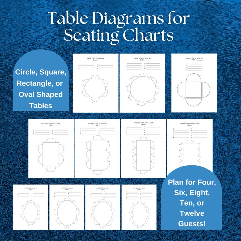 Printable Wedding Seating Chart PDF Table Layout Worksheet Template for ...