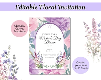 Editable Floral Invitation Template Canva 5x7 Bridal Shower Garden Party Ladies Luncheon Instant Download