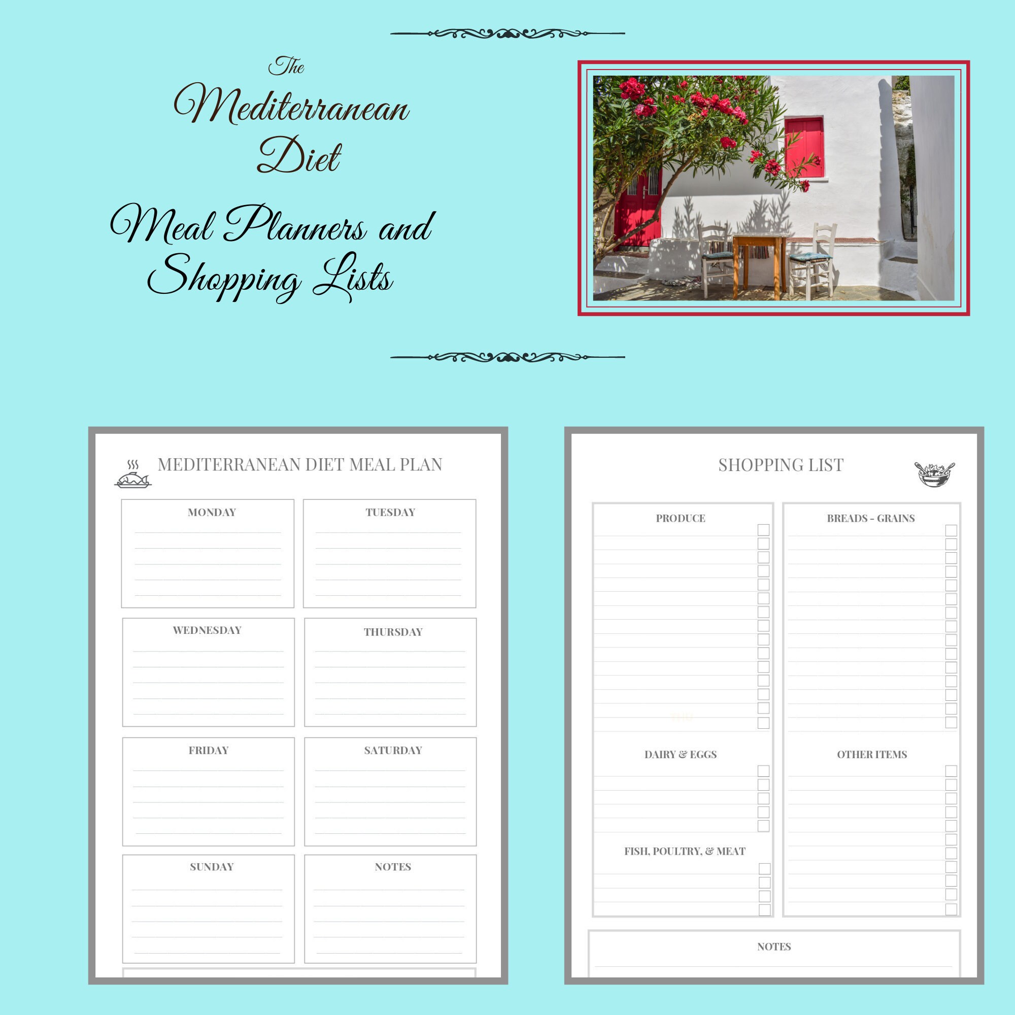 the-mediterranean-diet-printable-meal-planning-pages-and-shopping-list-pages-8-5-x-11-etsy for Free Mediterranean Diet Meal Plan Printable The Mediterranean Diet Printable Meal Planning Pages and Shopping List Pages 8.5