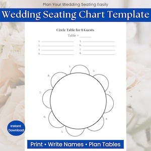 Printable Wedding Seating Chart PDF Table Layout Worksheet Template for Reception and Event Planning
