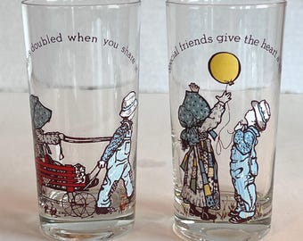 Vintage Hollie Hobbie Glasses Set of 2 1976 1978 American Greetings Tumblers