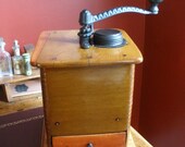 Antique Tall Coffee Wood Box Grinder Mill - Cast Iron Handle Cap - Original - Collectible