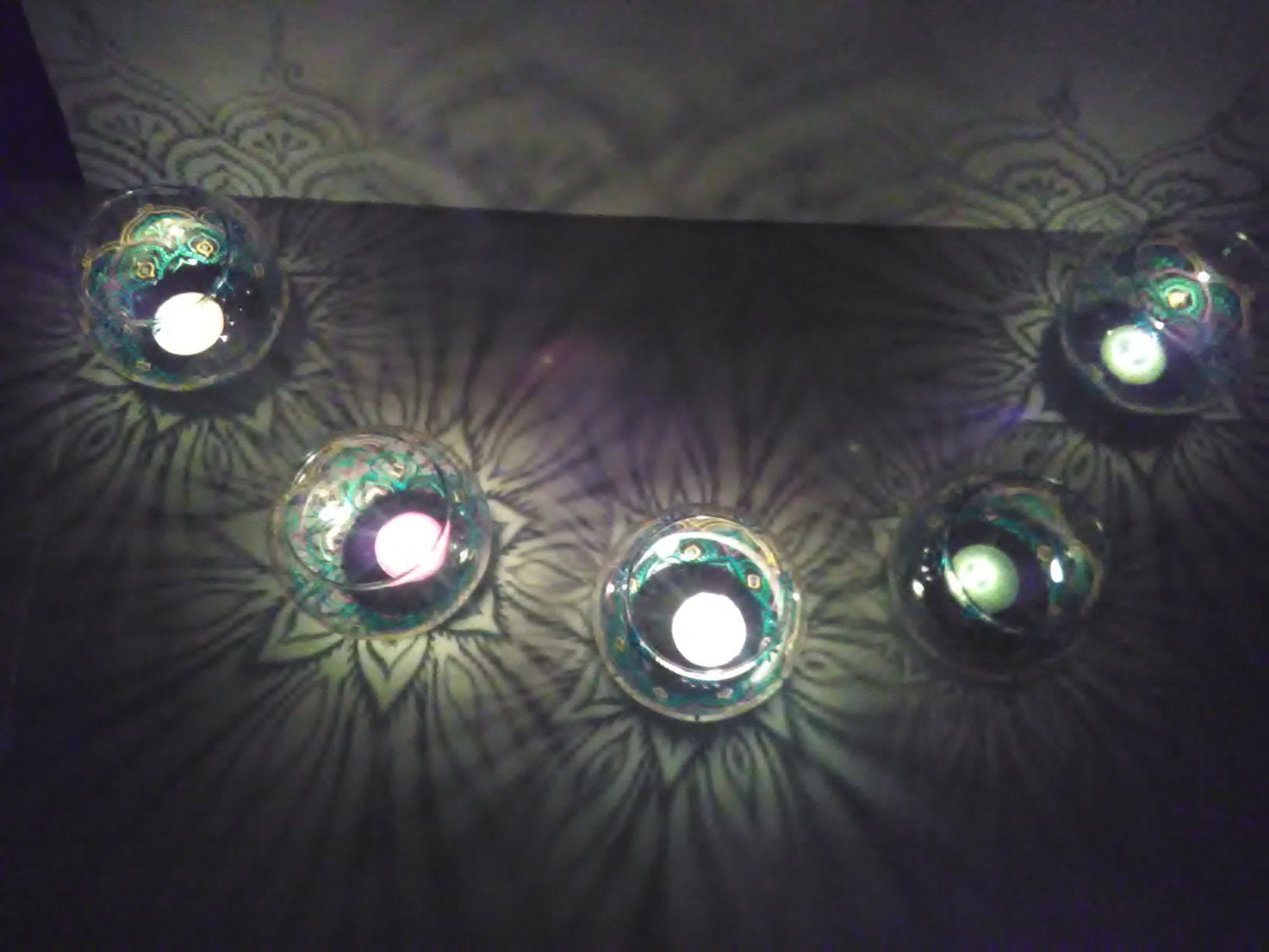 Peacock Theme Candle Holder Metallic Tealgreen&gold Blooming Etsy