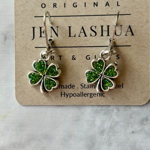 Shamrock Four leaf clover resin Earrings Silver