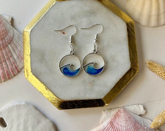 Sterling Silver Blue resin wave Earrings