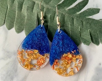 Resin tear drop Sparkling Diamond blue  earrings  Gifts for her handmade earrings boho style Mother’s Day gift jewelry