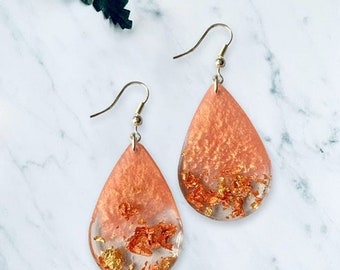 Resin tear drop |Peach Gold earrings |Gifts handmade earrings boho | Summer Jewelry