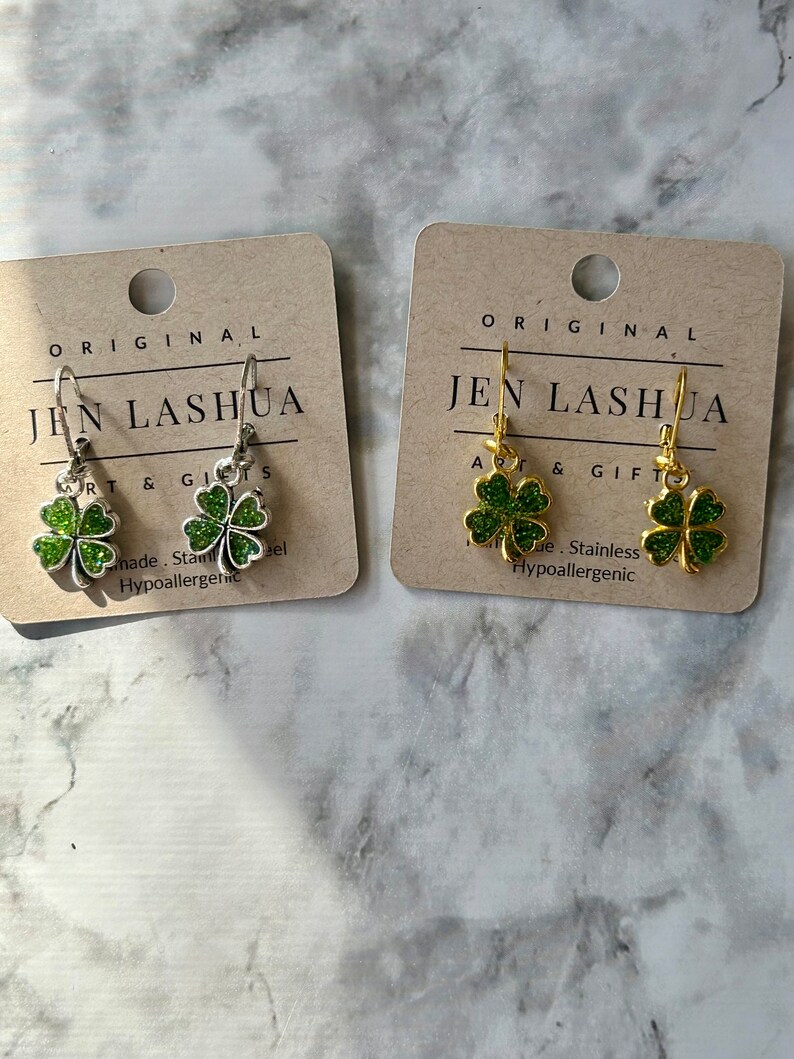 Shamrock Four leaf clover resin Earrings image 2