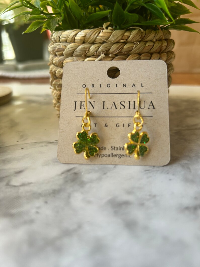 Shamrock Four leaf clover resin Earrings image 6