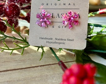 Snowflake pink Holiday  Earrings| Stud Earrings| Christmas Earrings | Stocking Stuffer | Holiday Secret Santa Gift | Tree Earrings