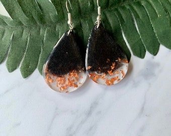 Resin tear drop * Black & Rose Gold   earrings  Gifts for her handmade earrings boho style Mother’s Day gift jewelry