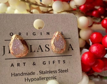 Druzy Clear Holiday  Earrings| Stud Earrings| Christmas Earrings | Stocking Stuffer | Holiday Secret Santa Gift | Tree Earrings