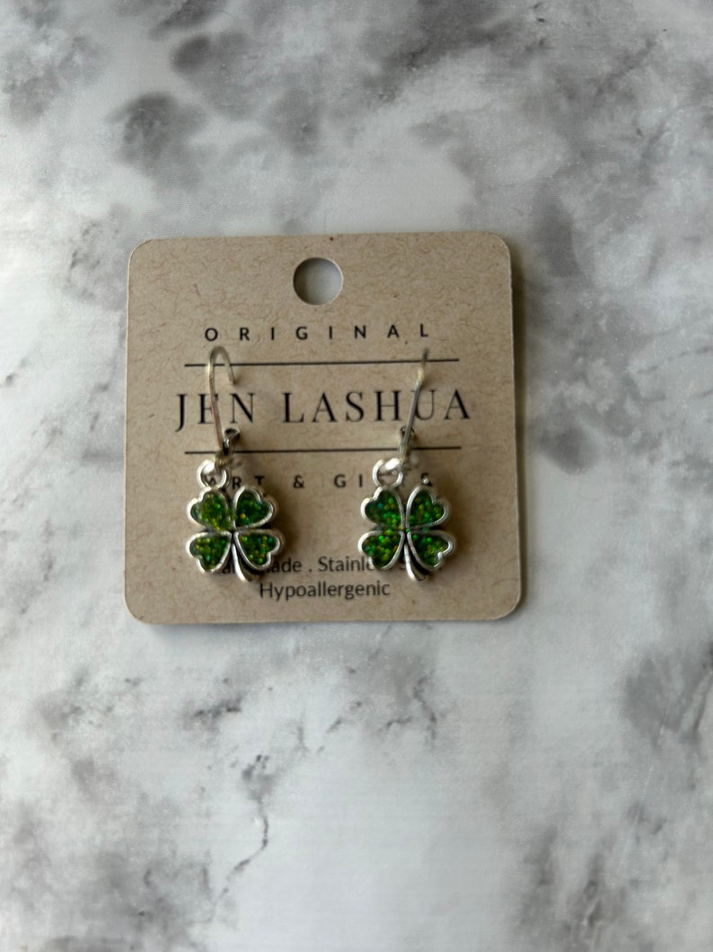 Shamrock Four leaf clover resin Earrings image 7