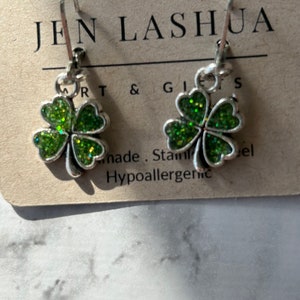 Shamrock Four leaf clover resin Earrings image 3