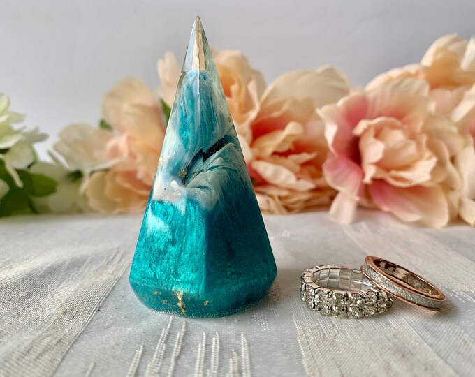 Resin Ring Holder Teal Ocean Waves Bridal Shower Gift Bride to Be Ocean