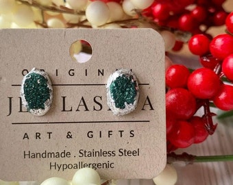 Druzy Emerald Green | Holiday  Earrings| Stud Earrings| Christmas Earrings | Stocking Stuffer | Holiday Secret Santa Gift | Tree Earrings