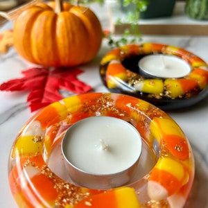 Halloween Fall Candy Corn Tea Light Candle Holder Clear