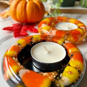 Halloween Fall Candy Corn Tea Light Candle Holder Black