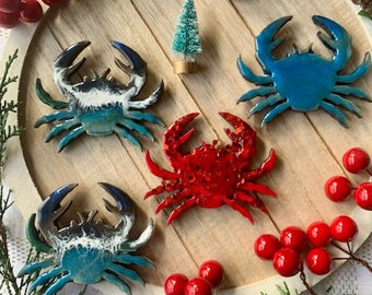 Handmade Resin Crab Christmas Ornament: American Birch Wood