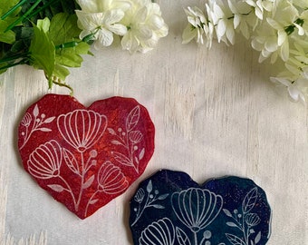 Etched Floral Resin Heart, bridal gift, housewarming gift, boho decor, home decor, mantle art