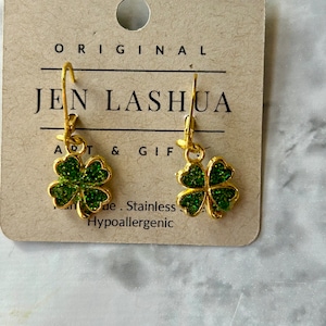 Shamrock Four leaf clover resin Earrings Gold