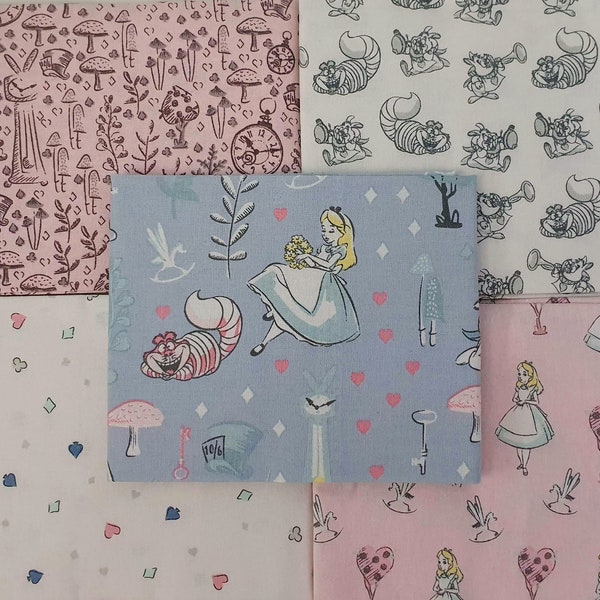 Alice au pays des merveilles Fat Quarter 100 % coton chambre de bébé, patchwork, masques faciaux