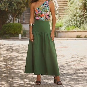 Drop Waist Skirt Sewing Pattern: Long Gathered Skirt (Sizes 20-28) (PDF)