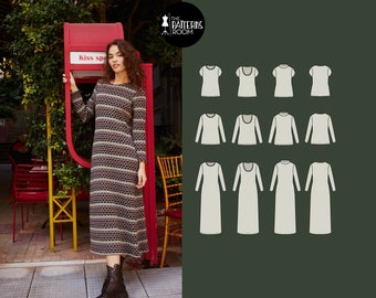 Knit dress sewing pattern, Sizes 20-28, sewing patterns dress, dress pattern for women, knit top sewing pattern, long dress pattern