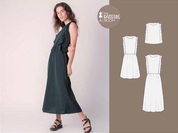 modern dress patterns Midi Dress Sewing Pattern: Dahlia Stretch Knit, Sizes 10-18 (PDF)
