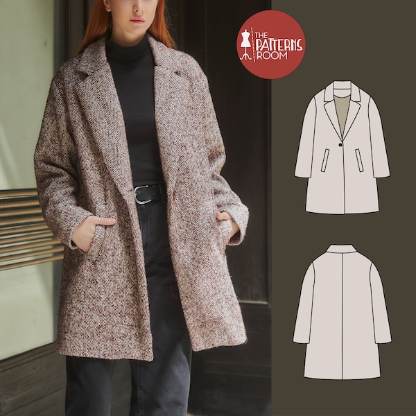 Coat patterns for women, PDF, Sizes 10-18, oversized, cosy coat pattern, lined coat pattern, sewing pattern for woman, patron couture