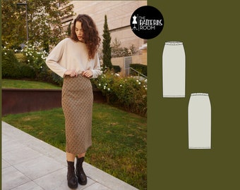 Knit skirt pattern, Sizes 20-28, Sewing patterns for women, sewing patterns skirt, skirt sewing pattern, skirt pattern, midi skirt pattern