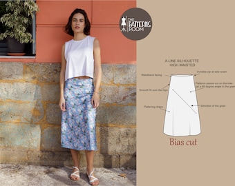 High waist skirt pattern, Indie sewing pattern, Sizes 10-18, A line skirt pattern, skirt pattern pdf, patron couture, midi skirt pattern