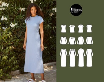 Knit Maxi Dress Sewing Pattern for Women, Sizes 10-18 (PDF Pattern)