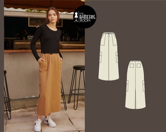 Skirt pattern, sizes 20-28, Cargo skirt pattern, skirt sewing pattern, long skirt pattern, Long cargo skirt pattern, easy pdf pattern