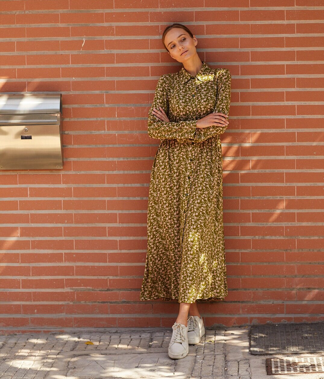 knee length dresses for ladies London Times Women's Print Shirt Dress with Belt, Green, 24 W
