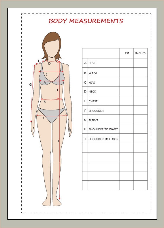 Tailoring Measurements Chart