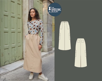 Skirt pattern, sizes 10-18, PDF Sewing patterns for women, Long skirt pattern, Cargo skirt pattern, Maxi skirt pattern, Womens skirt pattern