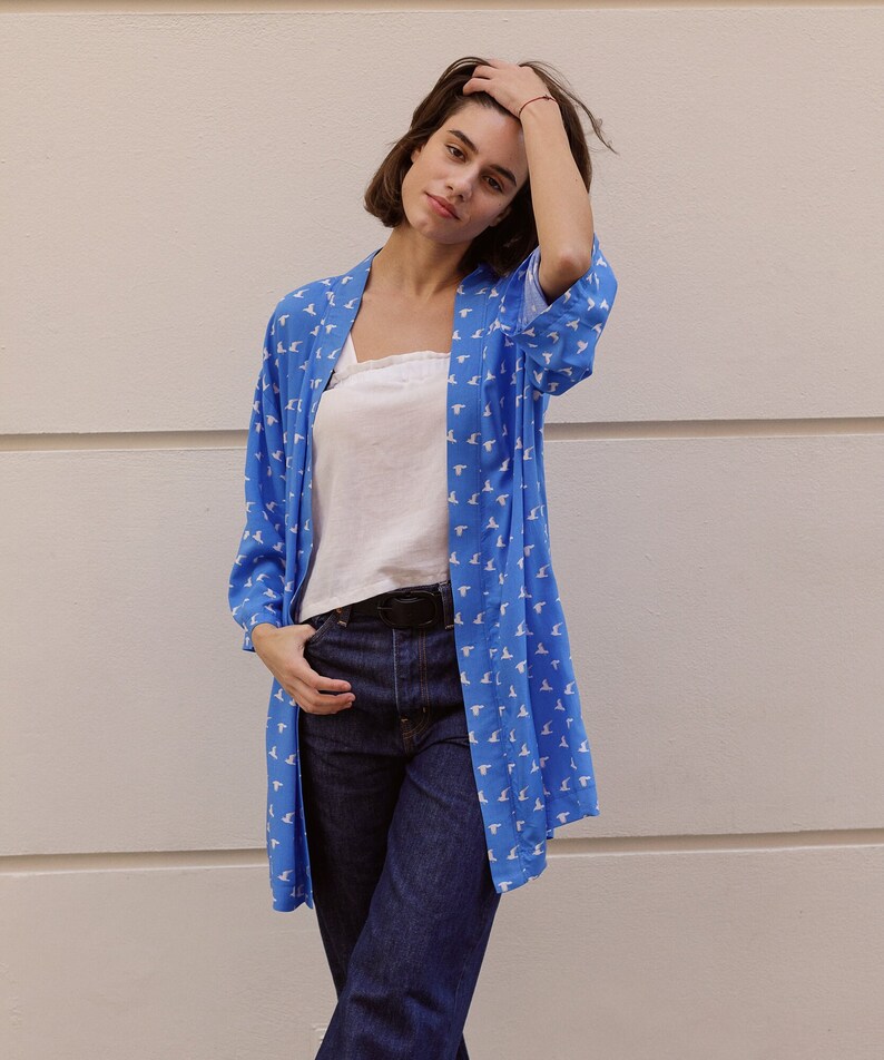 PDF Sewing patterns for women. TANIA is a contemporary yet timeless Kimono robe pattern in sizes 10-18. It has an oversized loose fit with dropped shoulders & square sleeves. Perfect choice for fun prints, great on solid colors.