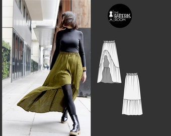 Asymmetrical skirt pattern, Sizes 20-28, High low skirt pattern, maxi skirt sewing pattern, sewing patterns for women, long skirt pattern