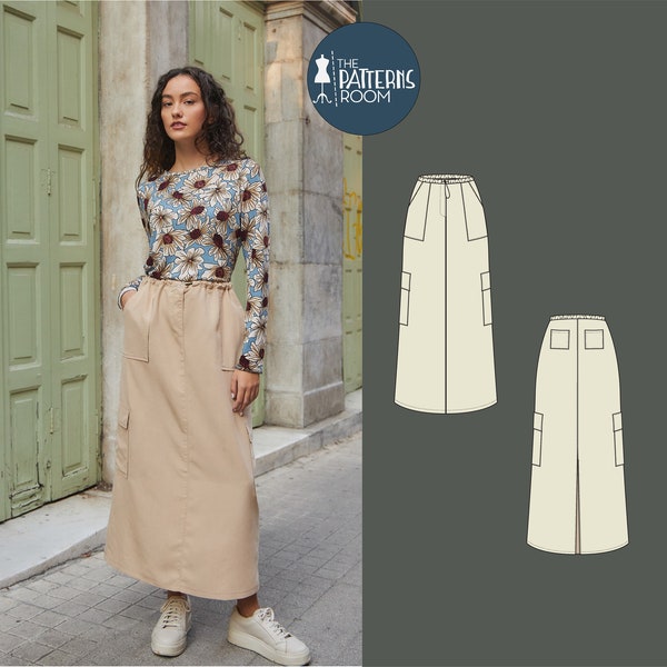 Skirt pattern, Sizes 20-28, PDF Sewing patterns for women, Long skirt pattern, Cargo skirt pattern, Maxi skirt pattern, Womens skirt pattern