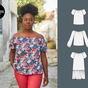 Off shoulder top pattern, Sizes 10-18, top sewing pattern, off the shoulder top pattern, sewing patterns for women, modern patterns to sew