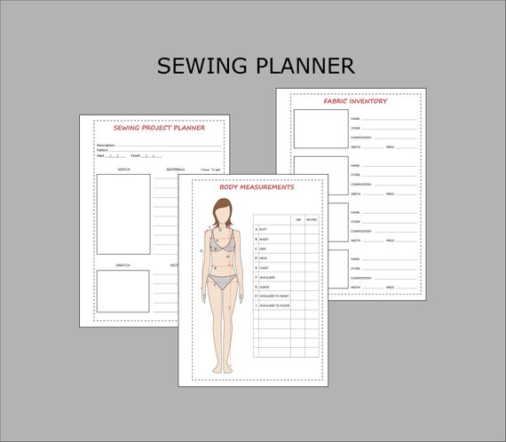 Sewing Planner, PDF Printable Planner, Sewing Project Planner, Body  Measurements Chart, Fabric Inventory Form Paper Sizes A4 & A5 