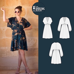 Dress pattern, sizes 10-18, PDF Sewing patterns for women, Dress sewing pattern, Easy to sew dress pattern, Bishop sleeve dress pattern